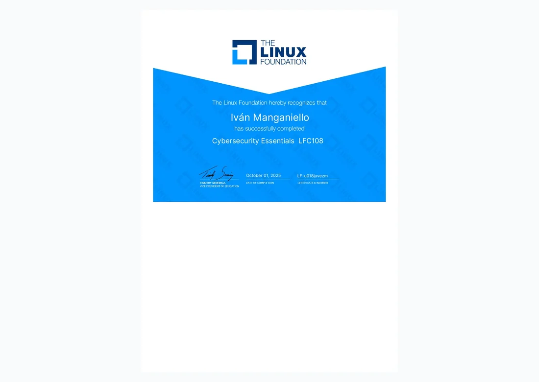 Certificado Cybersecurity Essentials LFC108