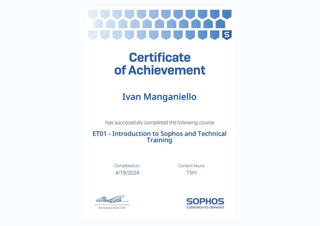 Certificado ET01 - Introduction to Sophos and Technical Training