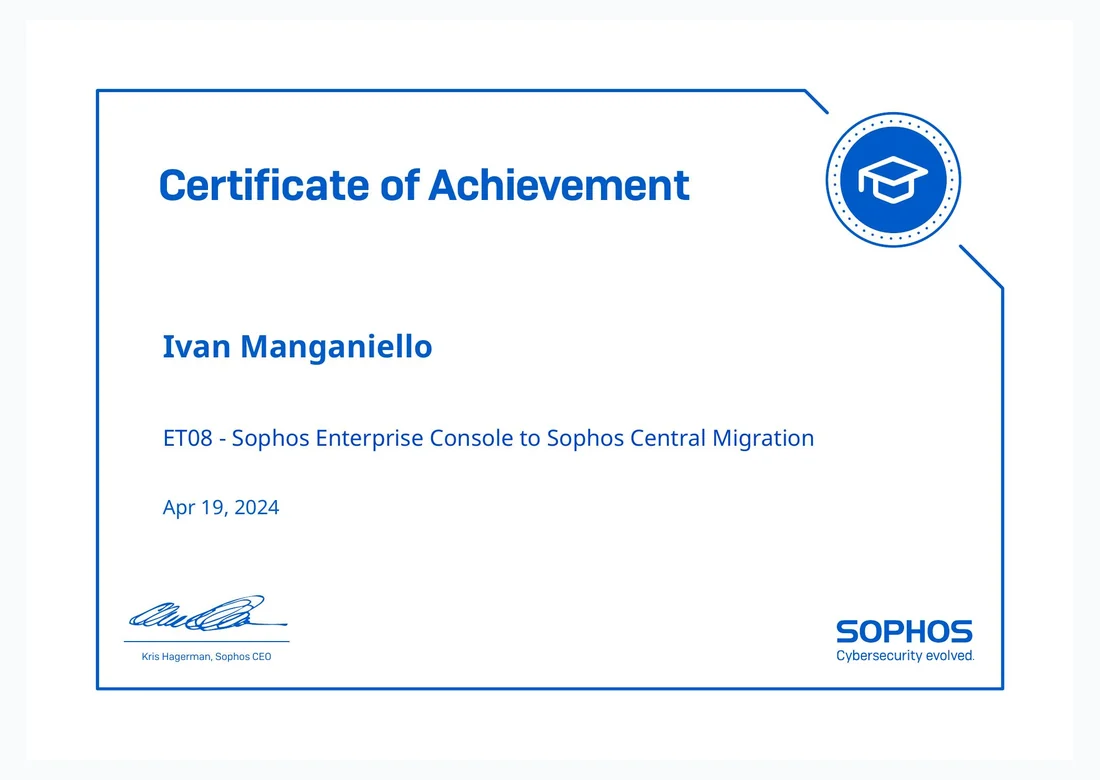 Certificado ET08 - Enterprise Console to Sophos Central Migration