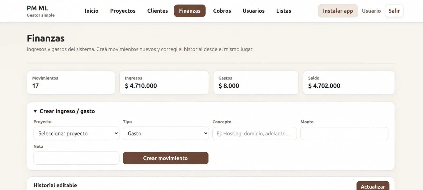 Interfaz editada de AdminFlow 1