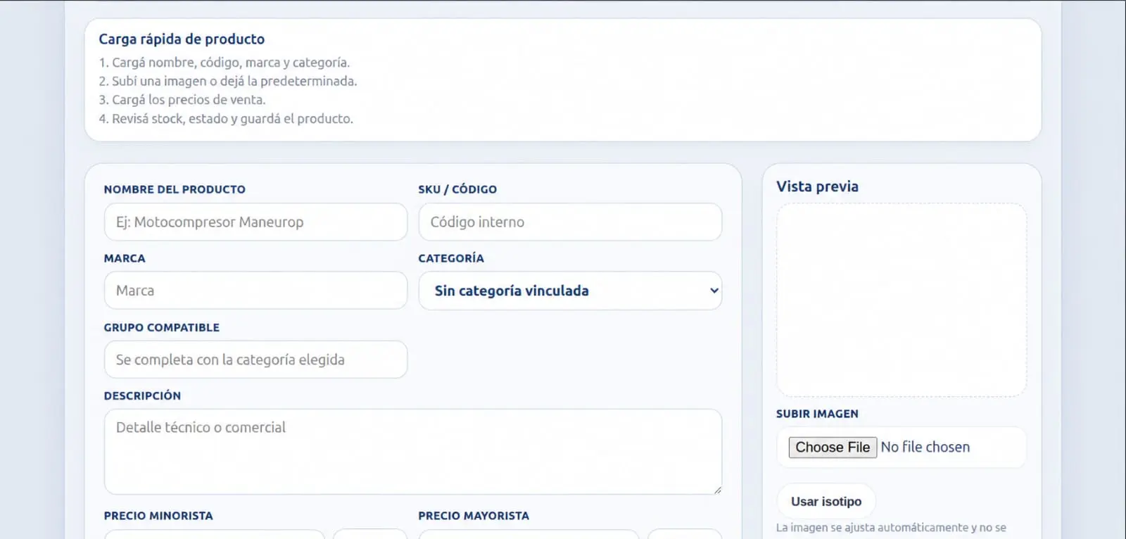 Interfaz editada de TiendaFlow 3